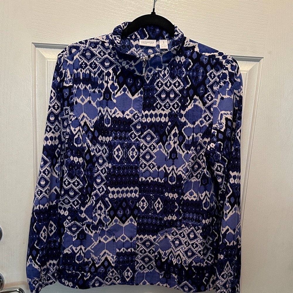 Blue Geometric Zip-Up Jacket - Patterned Lightwei… - image 1